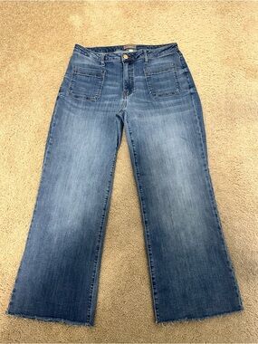KUT from the Kloth Wide Leg Raw Hem Jeans in Light Medium Blue Size 14W GUC